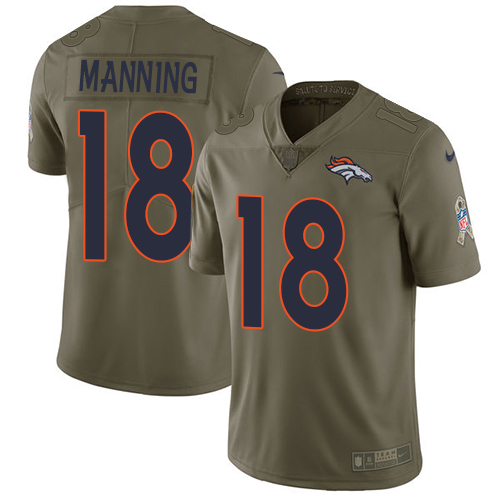 Nike Broncos #18 Peyton Manning Olive Men's Stitched NFL Limited Salute to Service Jersey - Click Image to Close